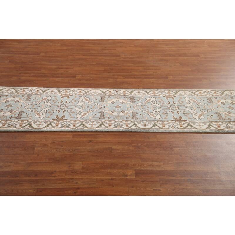 Floral Oushak Oriental Runner Rug Handmade Wool Carpet - 2'7"x 15'8"