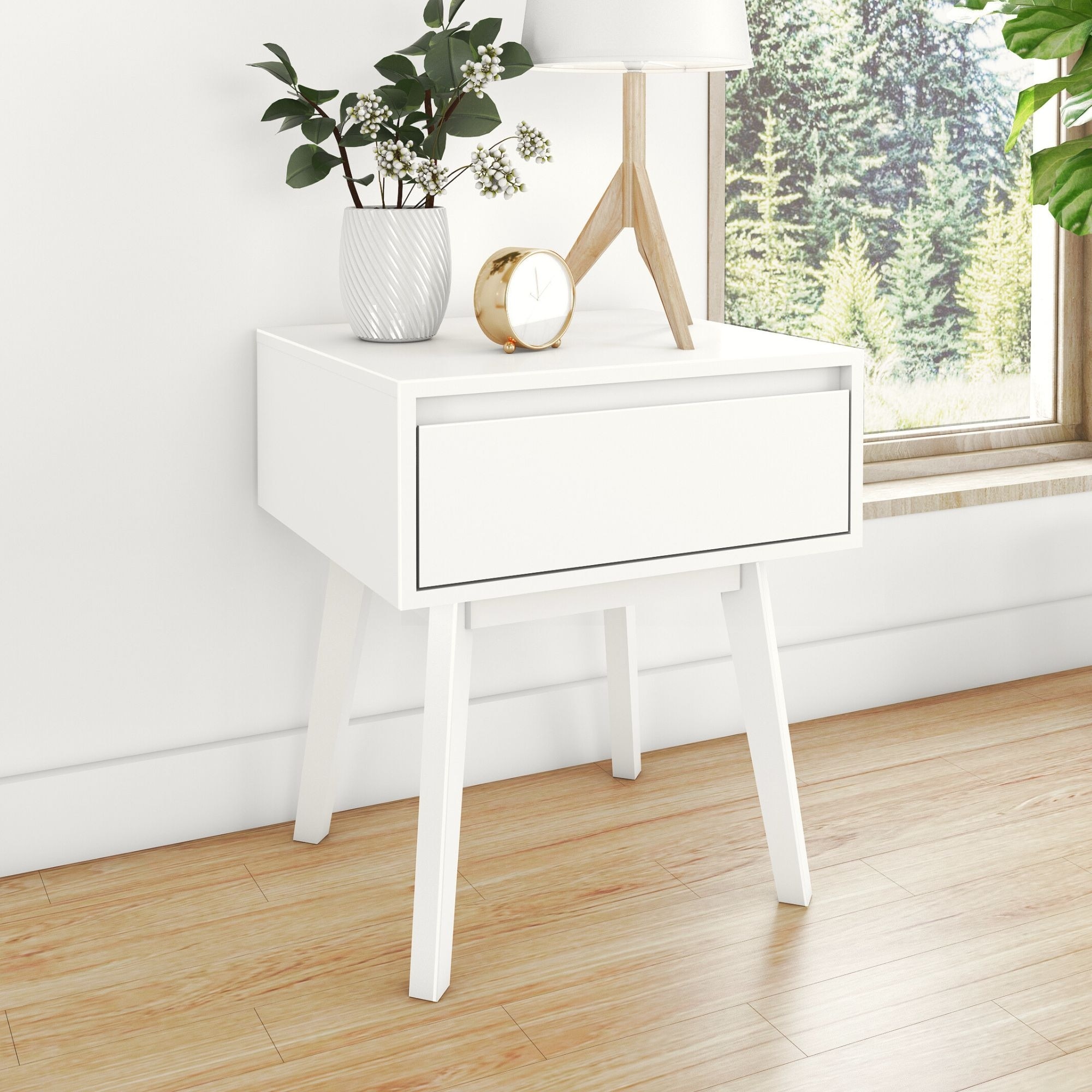 Max & Lily Scandinavian 1-drawer Solid Wood Nightstand