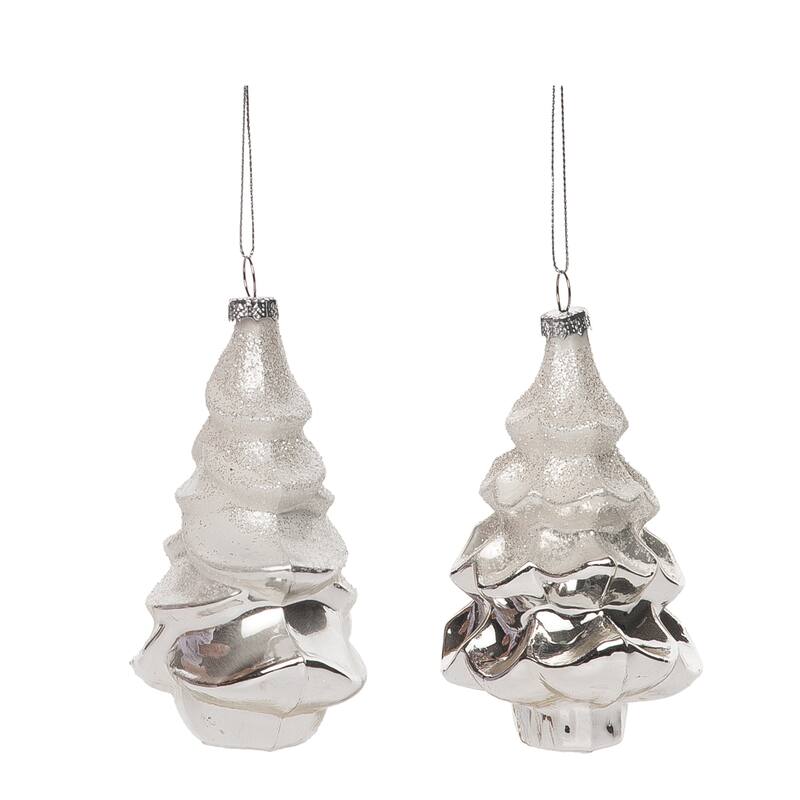 Transpac Glass 5 in. Multicolored Christmas Tree Ornament Set of 2