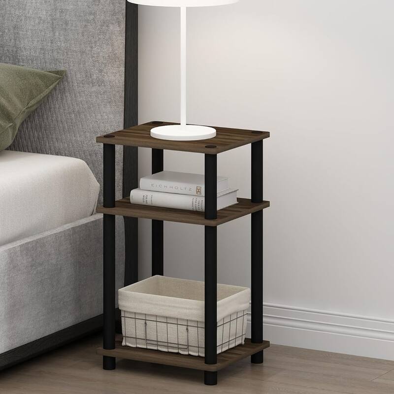 3 Tier Swivel Tube Open Storage Nightstand - Columbia Walnut/Black