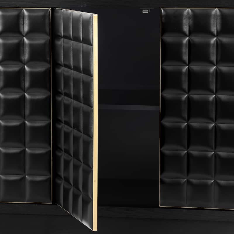 Christopher Knight Home - Voss 4 Door Storage Cabinet with 3D Geometric Doors and Metal Trim