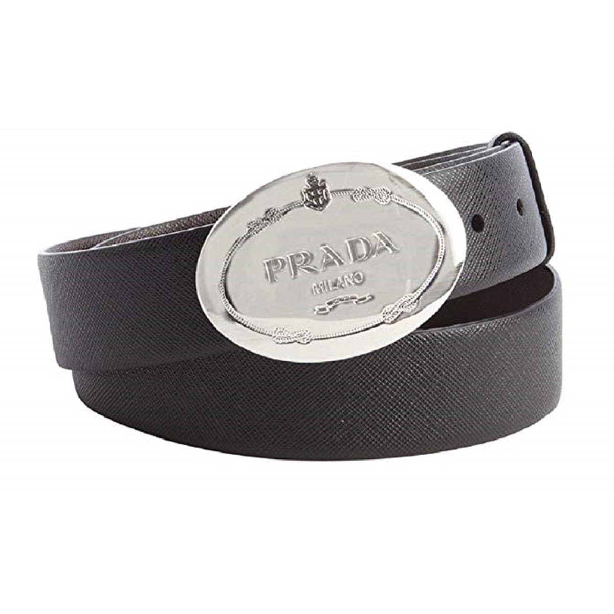 Shop Prada Men S Saffiano Grey Anthracite Leather Oval Plaque Buckle Belt 2cm046 Size 40 100 Overstock 29895587