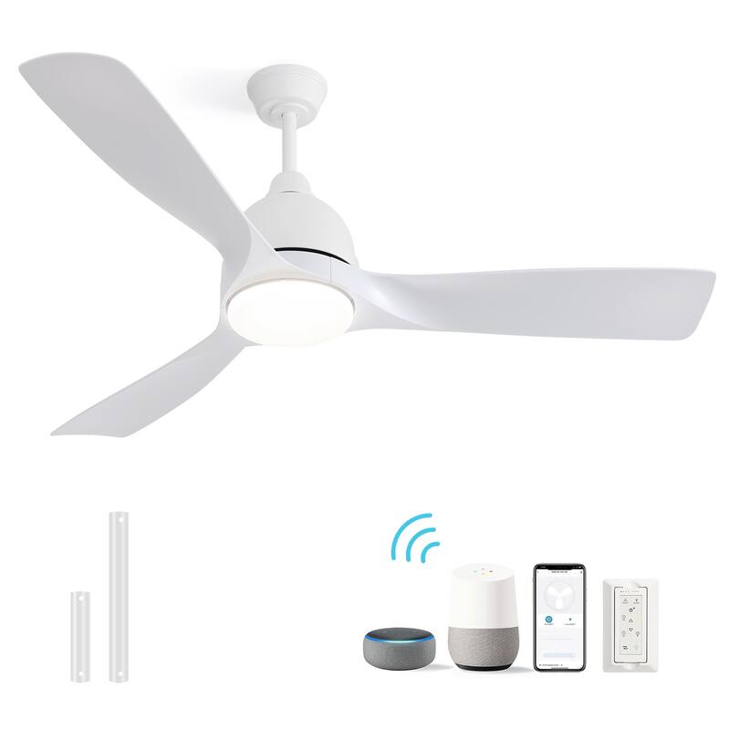 Sofucor 54Inch Modern Ceiling Fan with 3 ABS Blades,6 Speeds, Remote Control,3 Color Dimmable LED Light,Intelligent Control - White