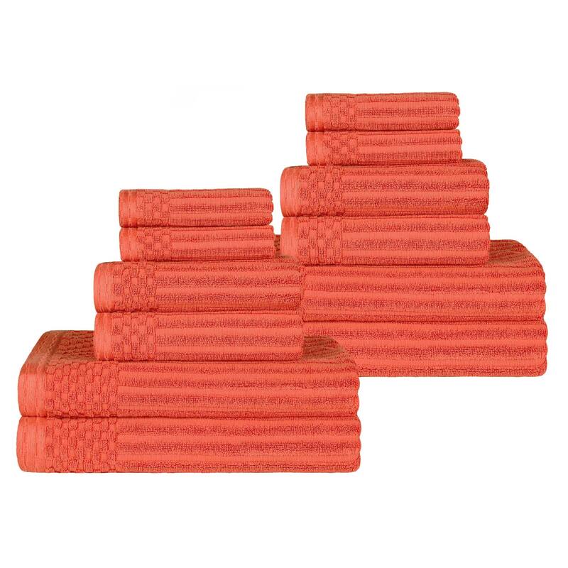 Superior Cotton 12-Piece Solid and Checkered Border Towel Set