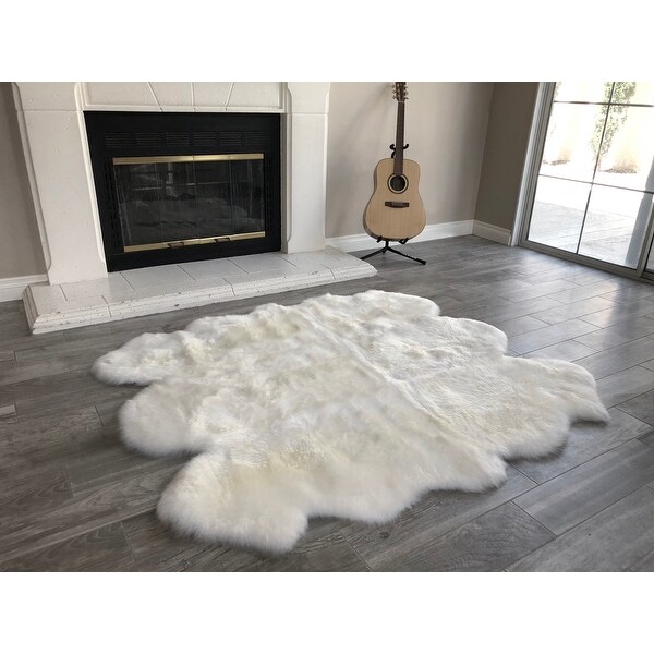 Dynasty Natural 6-Pelt Luxury Long Wool Sheepskin Shag Rug - 5' x 5'5". Opens flyout.