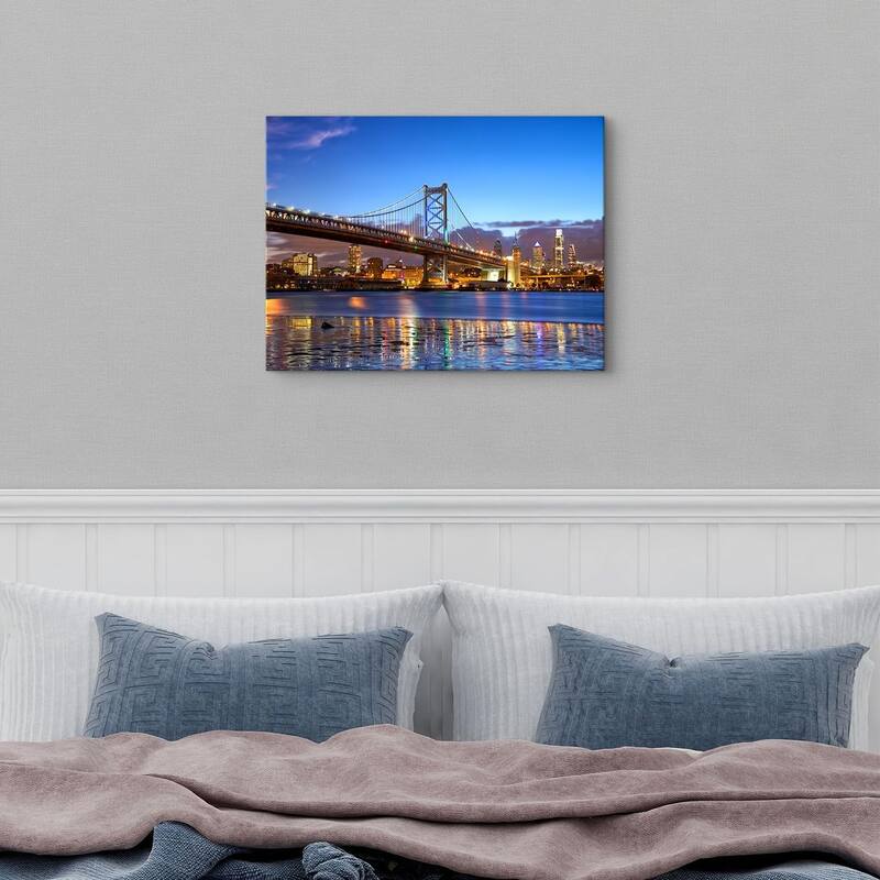 Philadelphia Skyline Wall Art Dusk Night Franklin Bridge Wall Decor