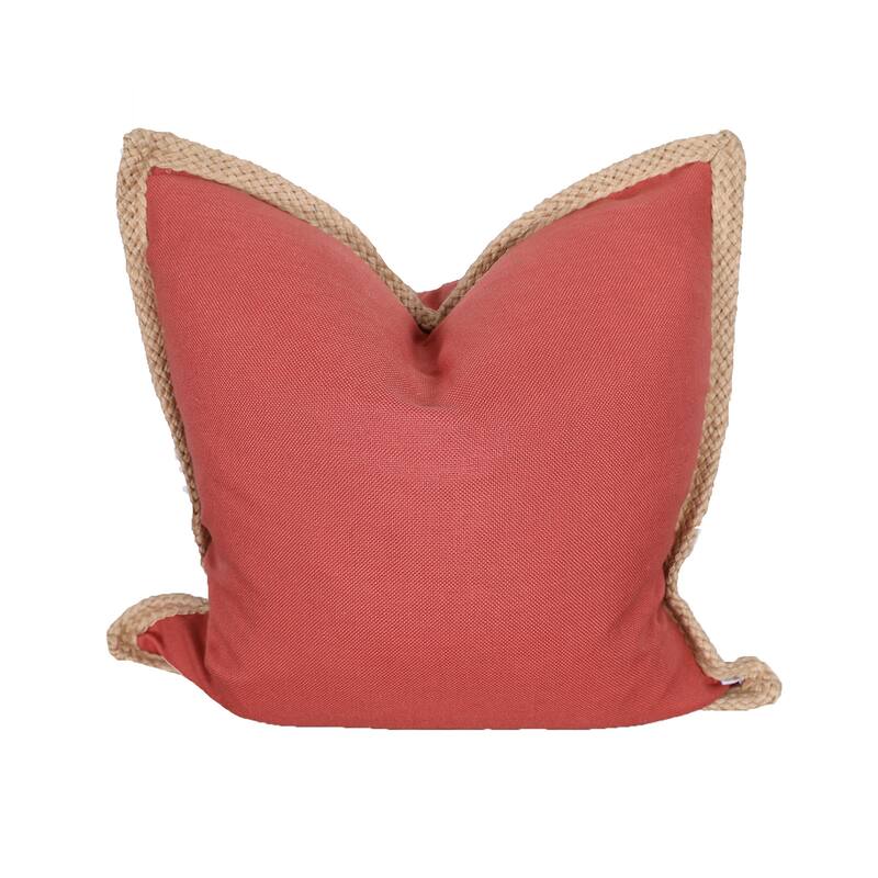 HomeRoots 24" X 24" Brown and Red Polyester Zippered Pillow with Jute Trim