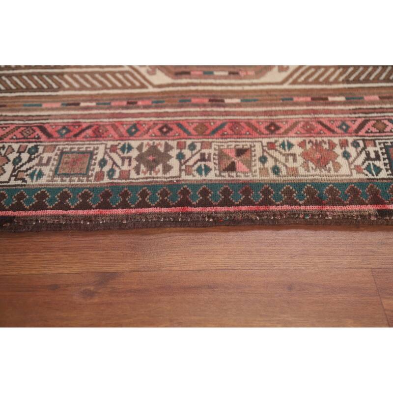 Pink Ardebil Persian Vintage Runner Rug Hand-knotted Wool Carpet - 3'6" x 10'2"