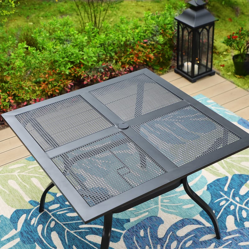 Outdoor E-coating Metal Steel Square Dining Table with 1.57'' Umbrella Hole - 37X37''