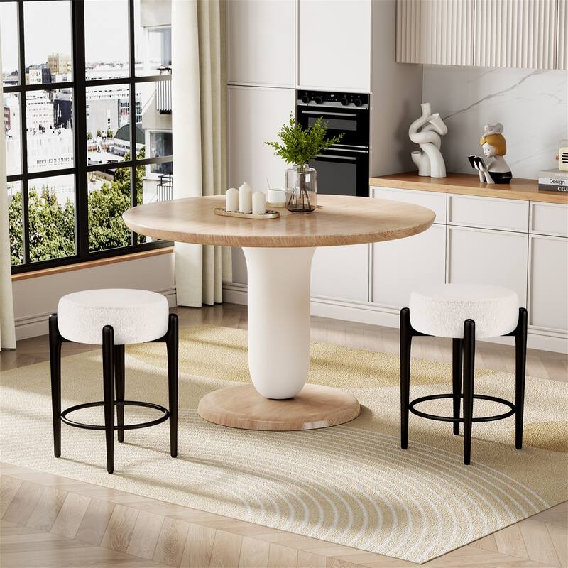 Set of 2 Mid-Century Modern Backless Kitchen Stools