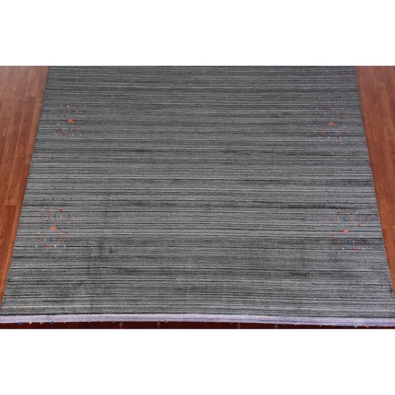 Hand Knotted Oriental 100% Wool Carpet Tribal Tribal Greys & Charcoal Gabbeh Area Rug - 10' 1'' X 8' 3''