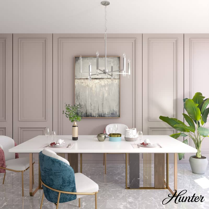Hunter Sunjai Candle Chandelier - Entry, Kitchen Island, Dining Room, Living Room - Geometric, Glam, Contemporary