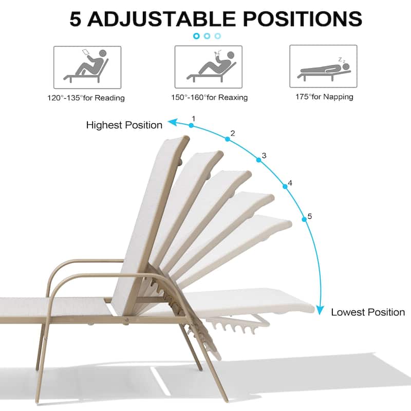 Outdoor Patio Lounger Aluminum Adjustable Chaise Lounge Chairs with Arms (Set of 2/4) - See Picture