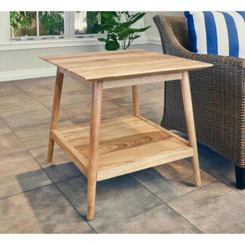 Solid Acacia Wood End Table with Shelf