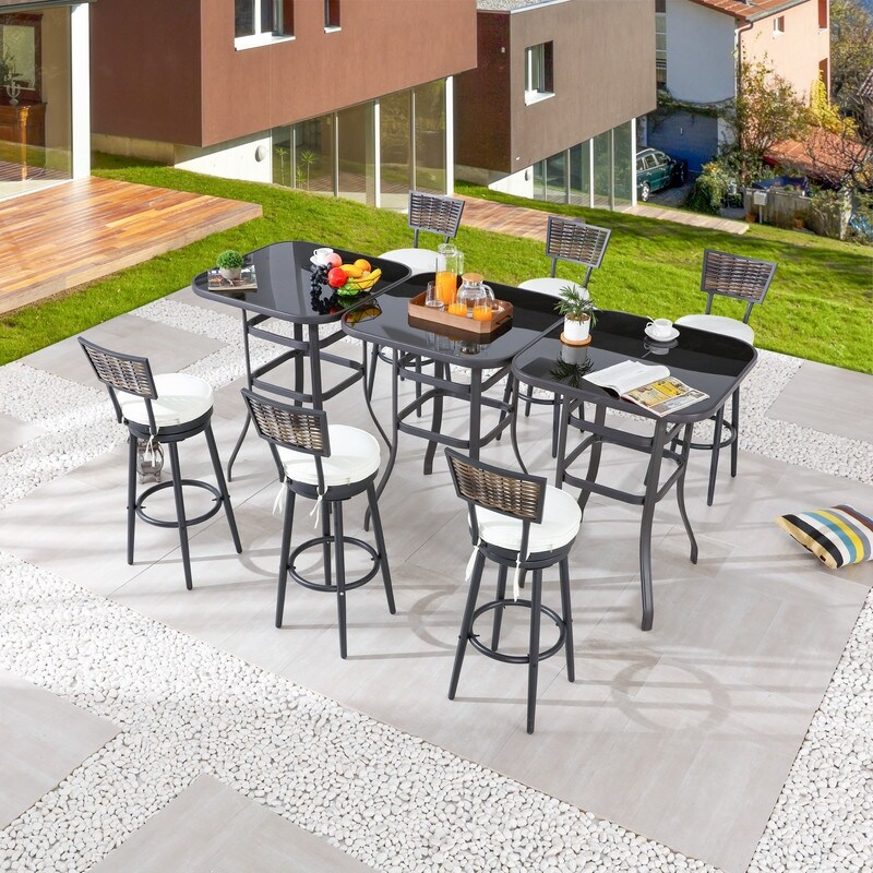 Patio Festival 9 Piece Bar Height Dining Set with Cushions Bed