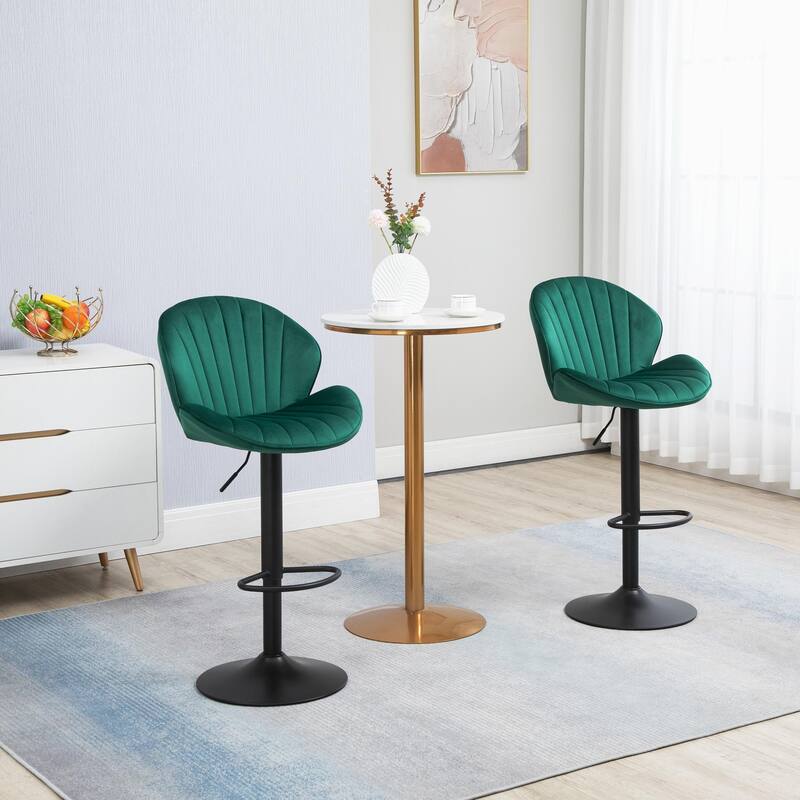 Set of 2 Adjustable Bar Stools with Back & Footrest, Green Counter Height for Kitchen & Pub