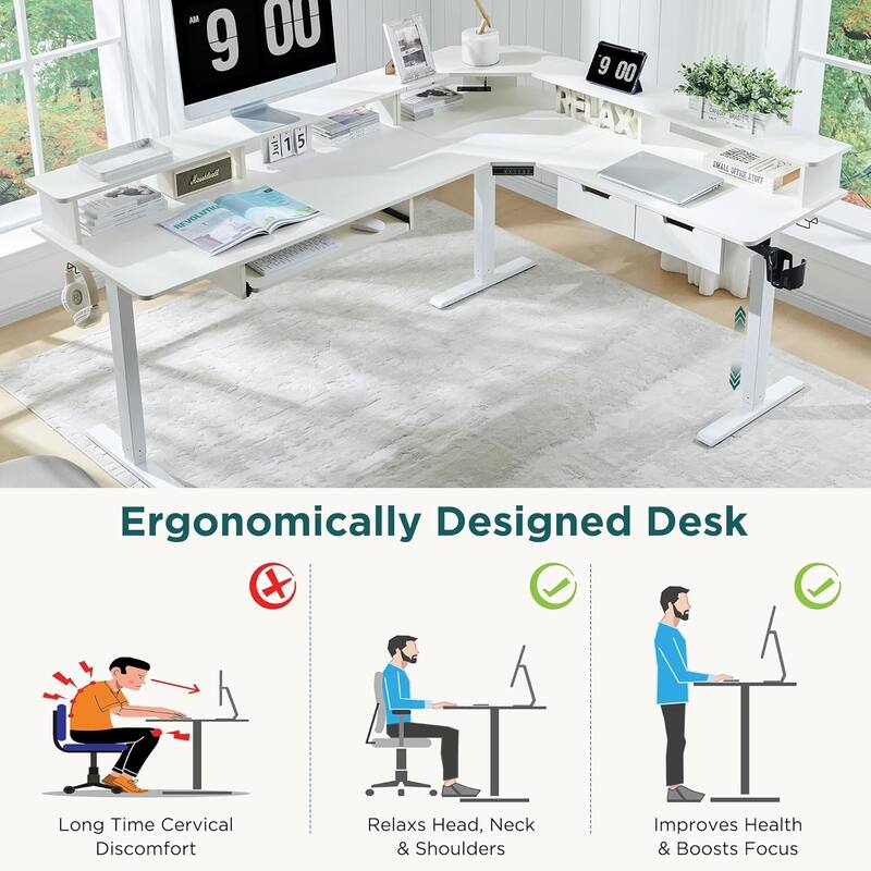 L Shaped Electric Standing Desk,Corner Gaming Desk w/ Charging Station