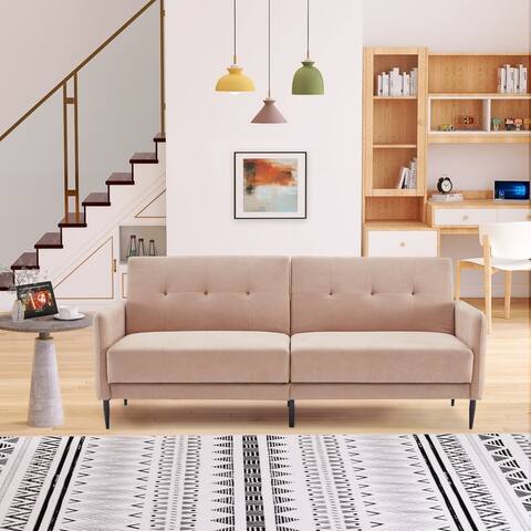 77 inch Linen Upholstered Modern Convertible Folding Futon Sofa, Loveseat with Multiple Adjustable Positions for Living Room