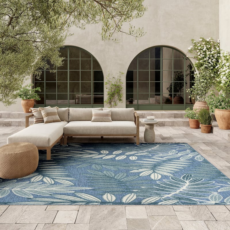 Nourison Aloha Leaf Print Vibrant Indoor/Outdoor Area Rug - 9' x 12' - Blue