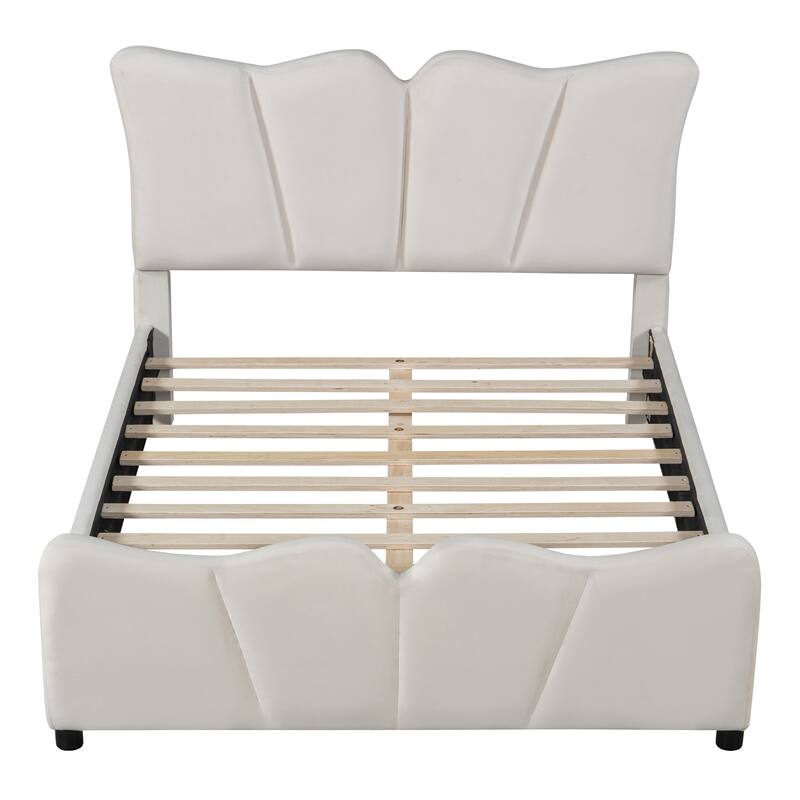 HomeRoots Beige Tufted Velvet Upholstered Full Bed Frame