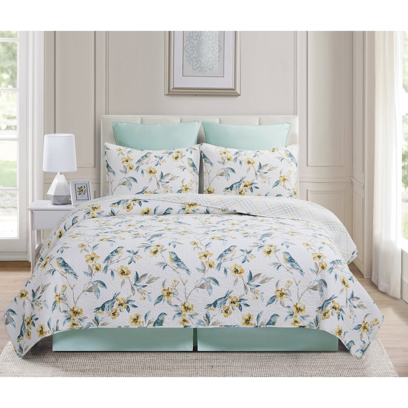 Calix Bluebird Cotton Quilt Set - Reversible and Machine Washable