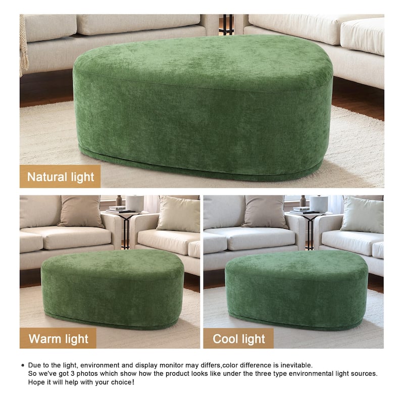 43" Rounded Triangle Upholstered Ottoman, Oversize Fabric Ottoman Footstool