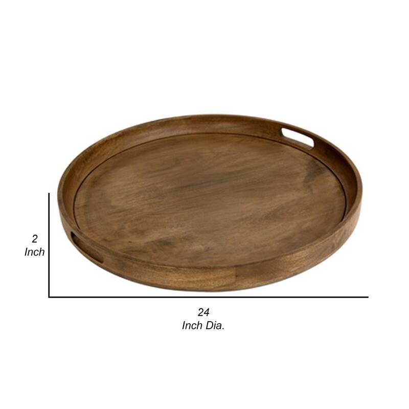Bera Serving Tray, 24 Inch Round, 2 Handles, Industrial Brown Gray Finish