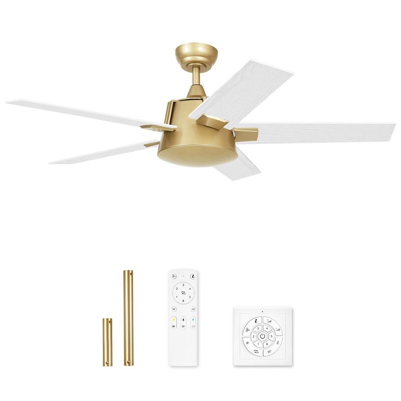 Moasis 52 Inch Modern Black Gold Ceiling Fan with Wall Switch & Remote