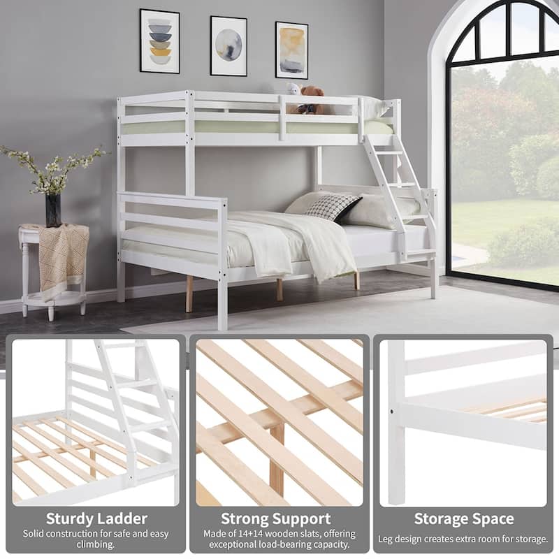Twin Over Full Bunk Bed,Solid Wood Frame,High Guardrail,Safe for Kids