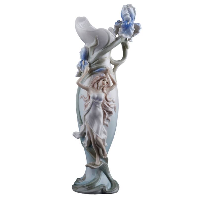 Charis 13.39" height Woman & Lily Vase (Blue) multicolor Fine Porcelain