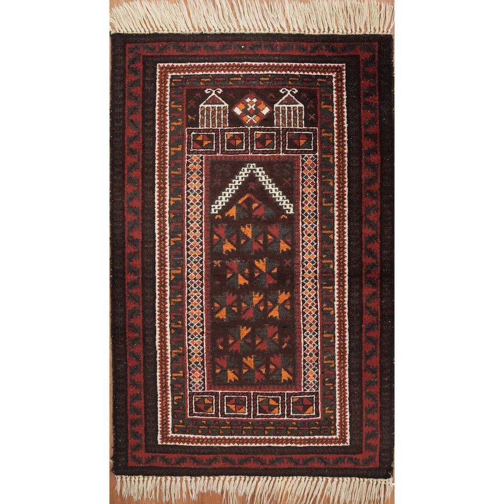 Hand Knotted Oriental 100% Wool Carpet Traditional Tribal Red Balouch Area Rug - 4' 7'' X 2' 11''
