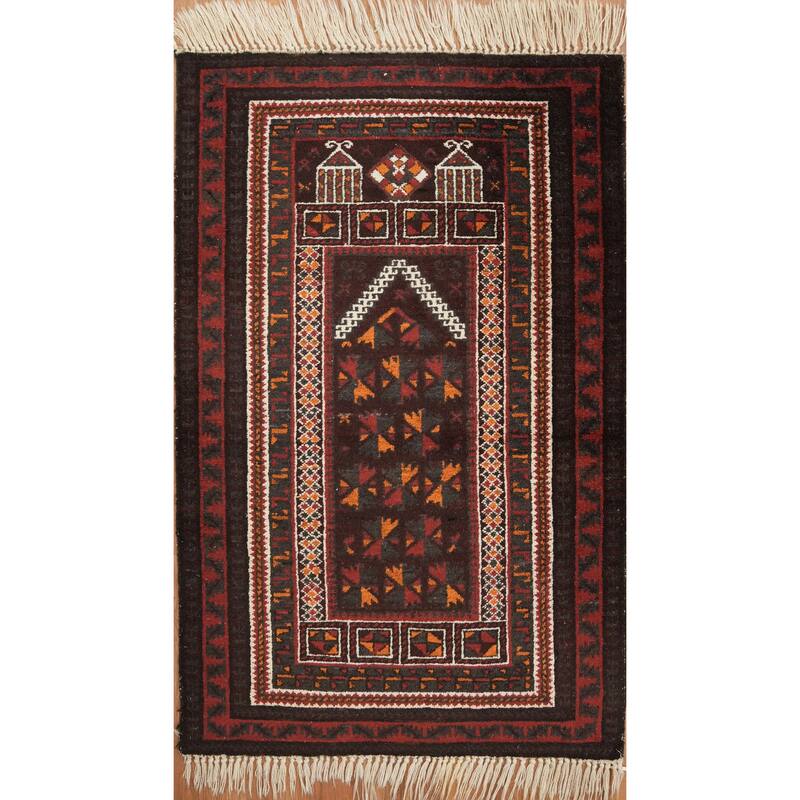 Hand Knotted Oriental 100% Wool Carpet Traditional Tribal Red Balouch Area Rug - 4' 7'' X 2' 11''