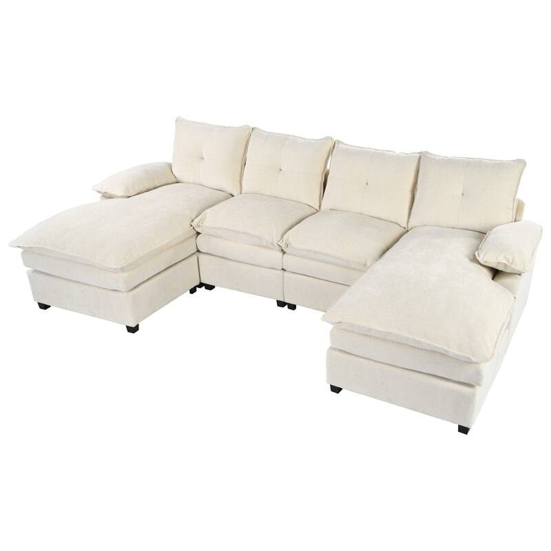 Luxurious U-Shaped Chenille Sectional Sofa with Adjustable Armrest Pillows and Button-Tufted Backrest
