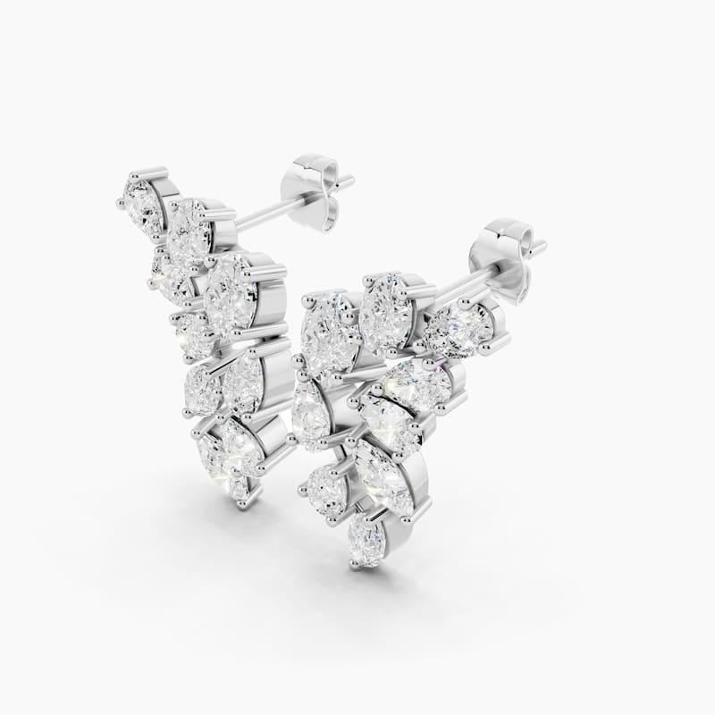 14K Gold Chandelier Oval and Pear Lab Grown Diamond Fashion Drop Earrings 2.19 CTTW