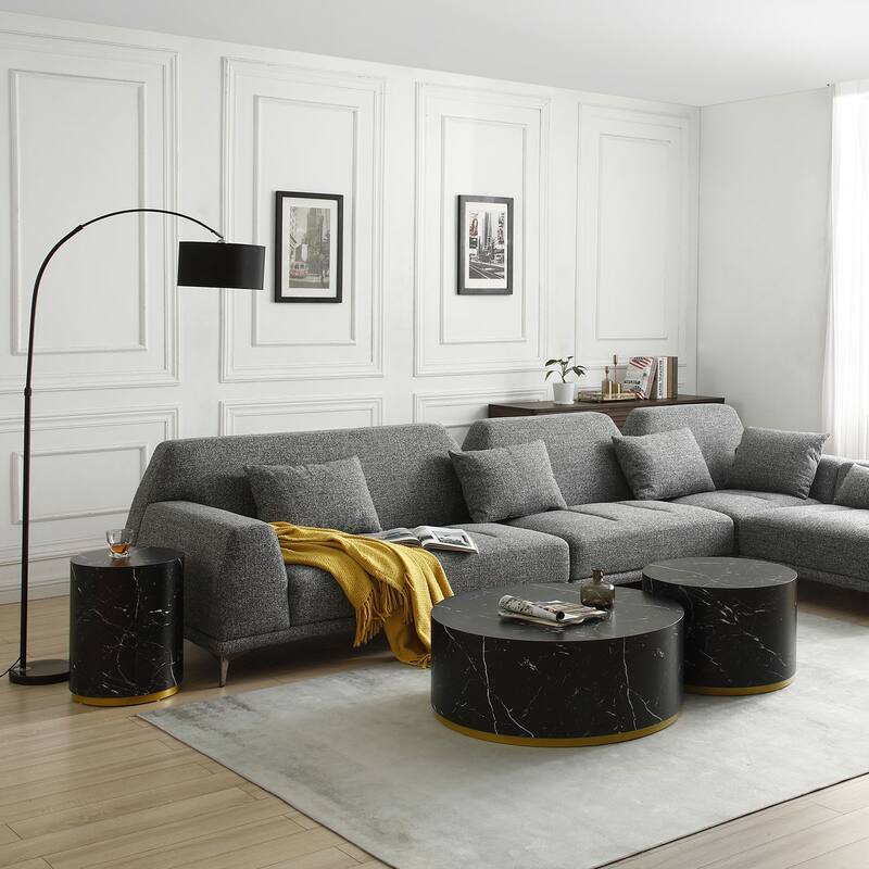 Modern Faux Marble Coffee Tables for Living Room, 35.43inch Accent Tea Tables with Gold Metal Base