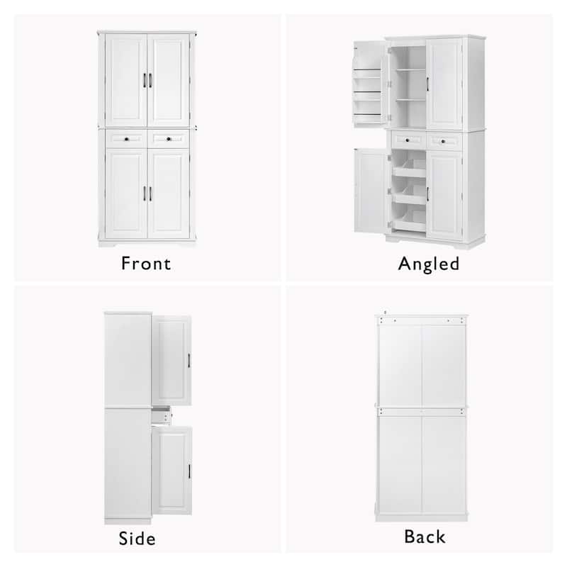 71"Tall Kitchen Pantry Cabinet with 3 Pull Out Cabinet Organizers,Cabinet with 6 Door Shelves,2 Drawers,Freestanding Cupboard