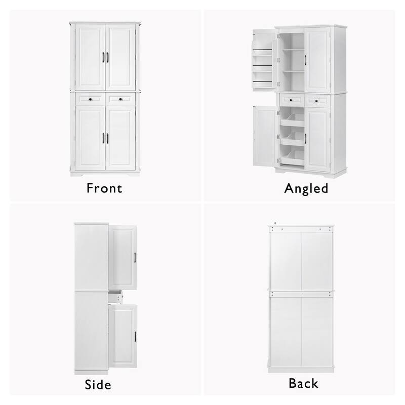 Kitchen Pantry Cabinet with 3 Pull Out Trays, Freestanding Buffet Cabinet with Adjustable Shelves, 2 Door Organizers & 2 Drawers