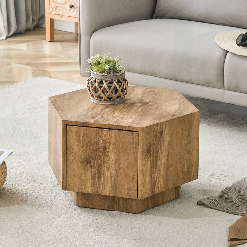 Unique Hexagonal Coffee Table with Practical Drawer and Quality Materials - Wood - Wood