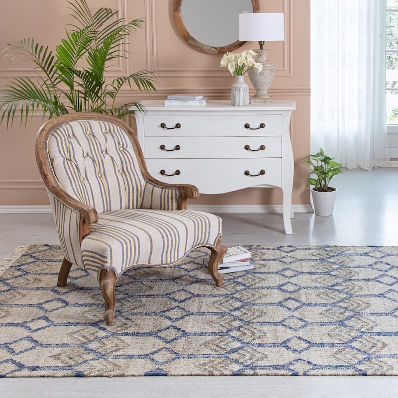 Marquesas Rug Jani Marquesas Ivory & Blue Trellis Flatweave Area Rug - Overstock ...