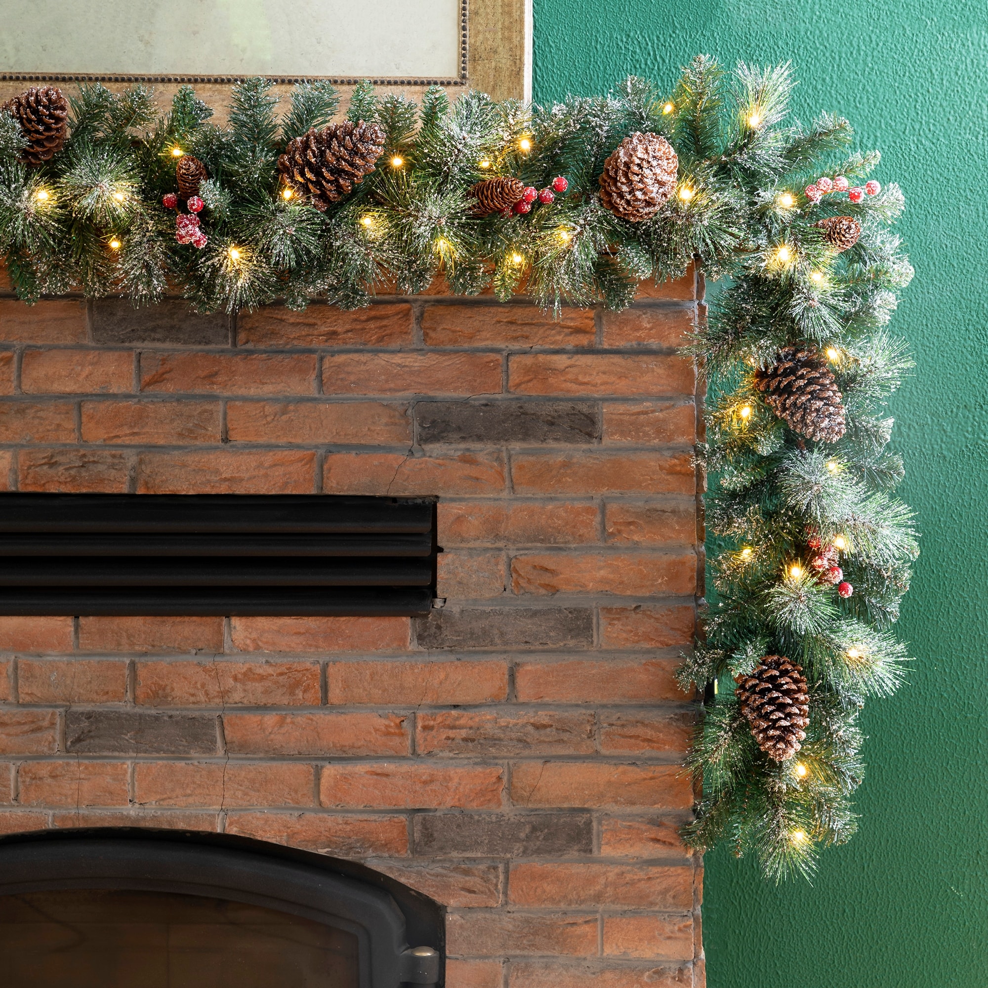 Glitzhome 9ft Pre-Lit Christmas Garland with Warm White LED Light