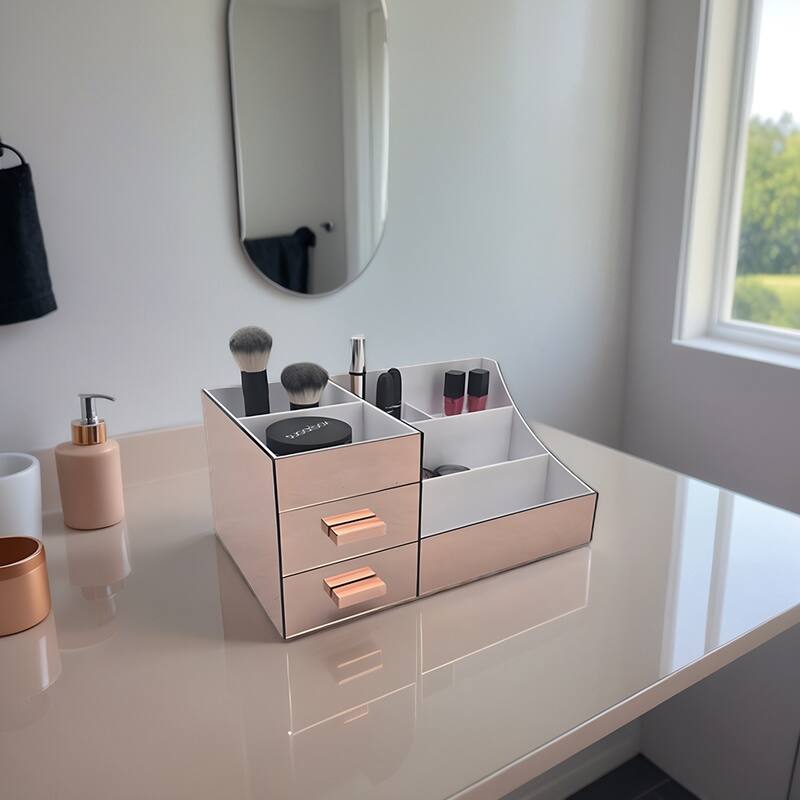 OnDisplay Cindy Tiered 2 Drawer Mirrored Acrylic Makeup/Jewelry Organizer for Bathroom Vanity/Desktop