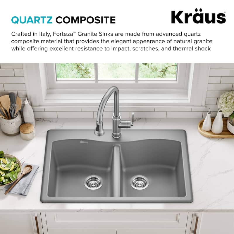 KRAUS Forteza Granite 33 inch 50/50 Undermount Drop-in Kitchen Sink