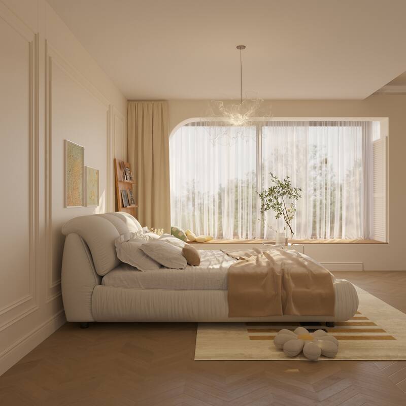 Luxury Upholstered Platform Bed with Oversized Padded Backrest