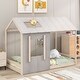 preview thumbnail 1 of 8, Twin Size House Bed Frame for Kids,Twin Floor Bed Kid Montessori Bed Frame with Roof & Window, Antique Grey+Antique White Antique Grey+Antique White - Twin