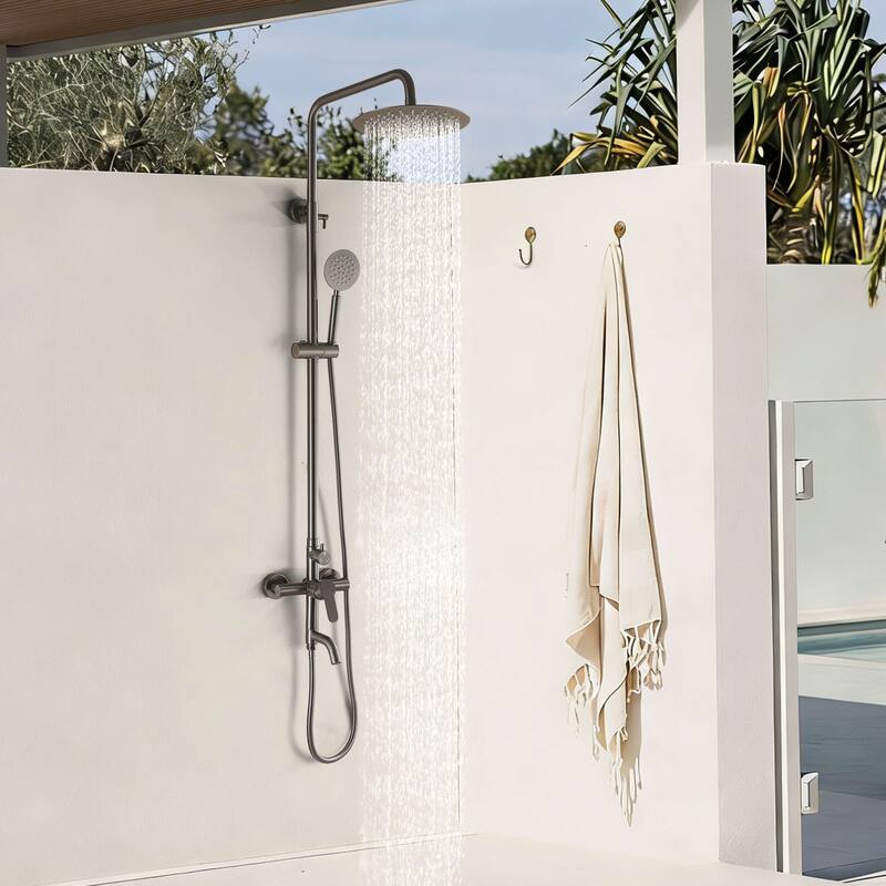 47"H 3-Function 304 Stainless Steel Wall-Mounted Outdoor Shower with Footwash