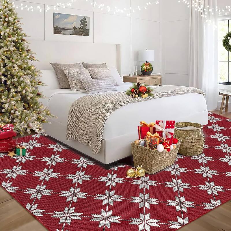 GustoWave Christmas Geometric Throw Area Rugs, Non Slip Machine Washable, Red - 1'6" x 2'6" - Red 8*10ft