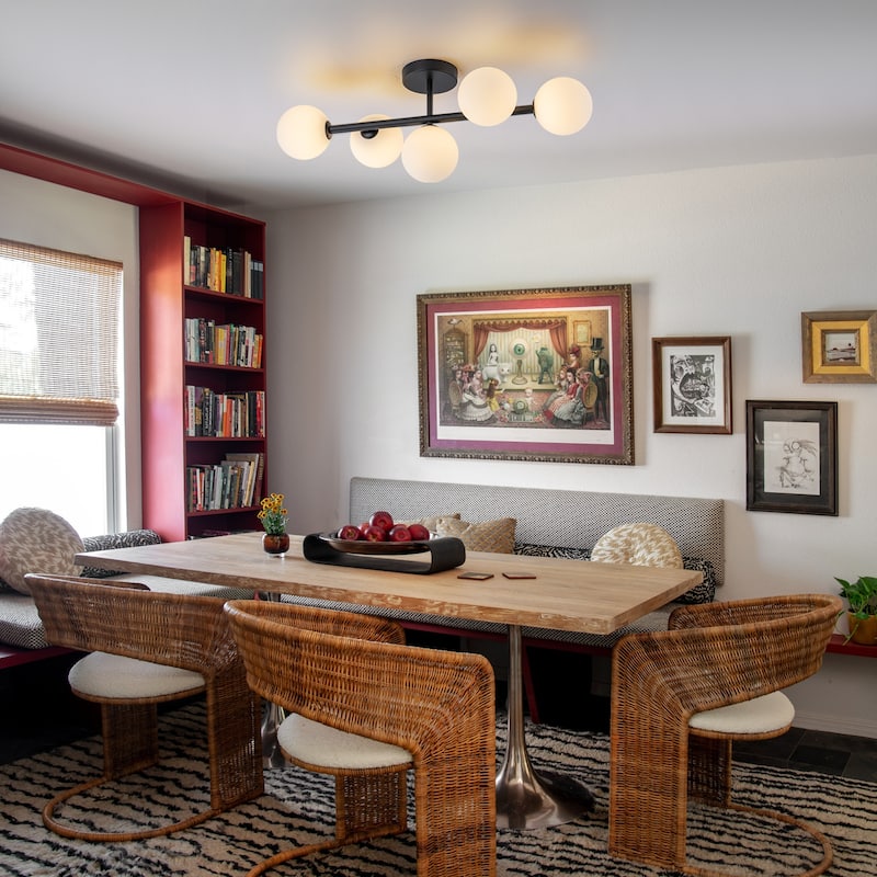 5-Light Dimmable Semi Flush Mount Ceiling Light with Globe Opal Shade - W26.38"