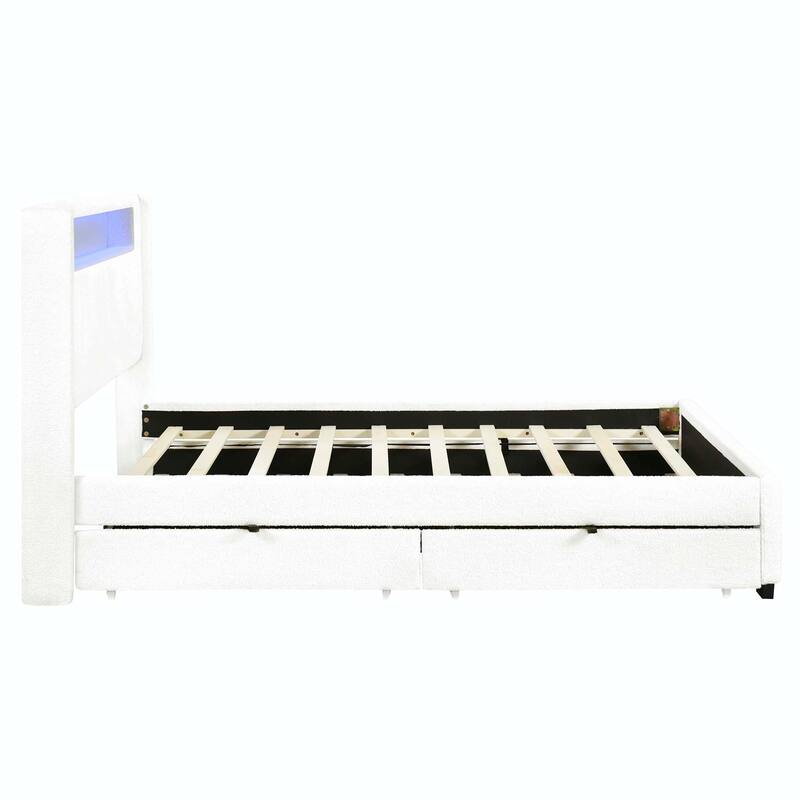 Full Size Upholstered Bed with LED and Twin Size Trundle