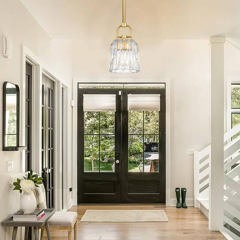 5” Kitchen light brushed gold pendant light glass, metal island lights