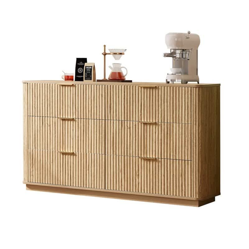 Modern 6 Drawers Dresser with Curved Design and Ample Storage for Bedroom or Living Room Organization